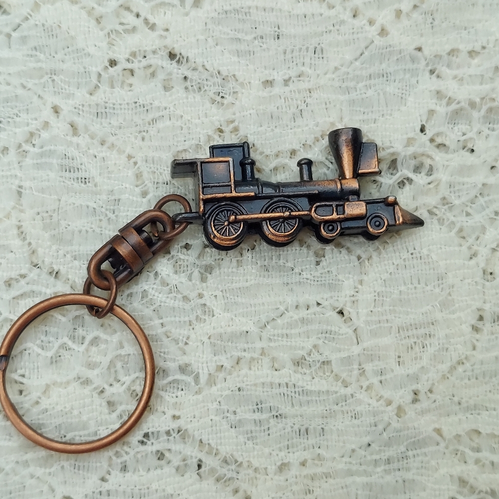 Locomotive Keychain Copper Color Train Engine - Picture 2 of 7